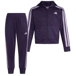 NEW Girl's Adidas 2 Piece Hooded Jacket and Joggers Tracksuit Set Purple Size 4T